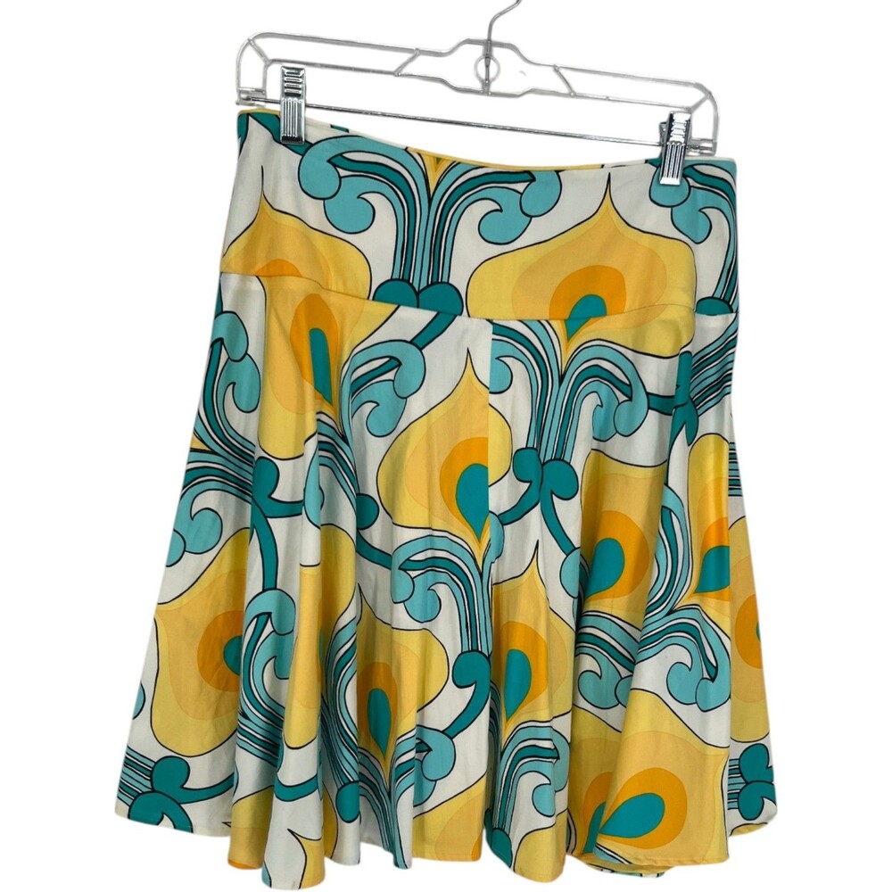 Cache Skirt Women's Size 4 Retro Psychedelic Peacock Floral Cotton Blend Mini